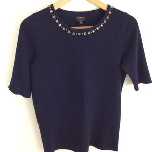 SOLD! TALBOTS WOMEN'S SIZE 10P NAVY BLUE  WOOL TOP